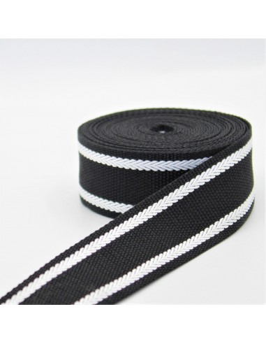 Black 38mm Webbing with White Arrow Stripes 5/10/45mt RUB1958 pas cher chine