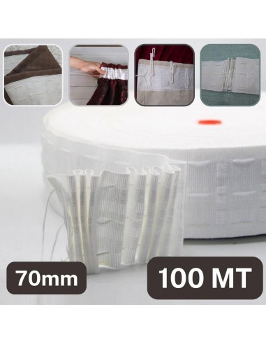 Roll of 100 meters of Universal Curtain Tape 70mm rembourrage situé sous