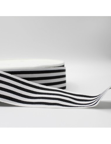 50 meters - 38mm Striped Gros Grain Tape Black + White Stripes Voir les baskets